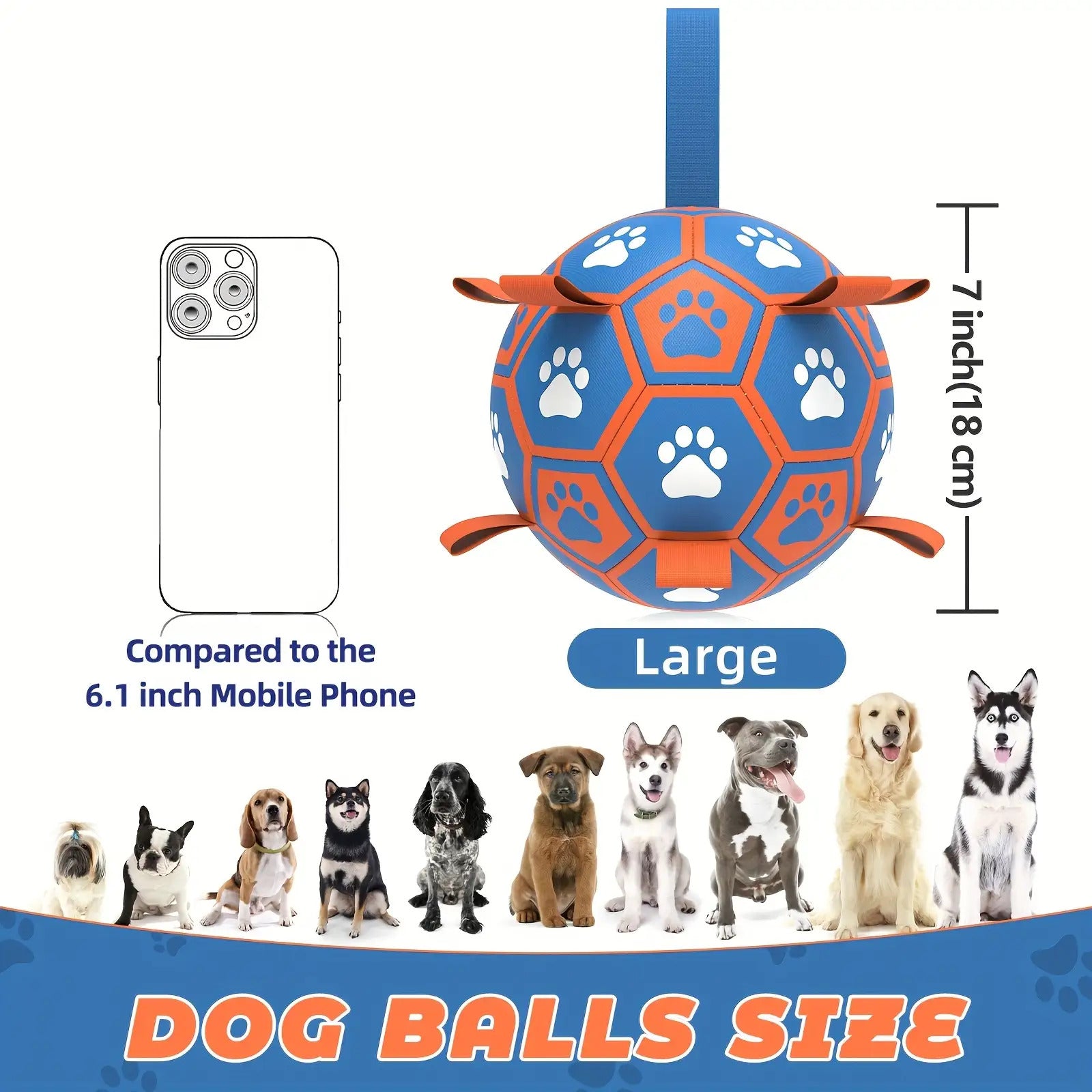 Durable Rubber Dog Soccer Ball with Straps | Interactive Tug