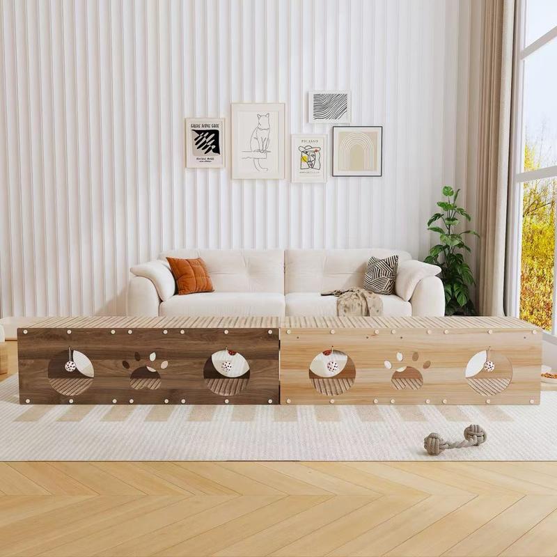 Large Wooden Cat House & Scratcher with Ball Toy  2-in-1 Pet Furniture