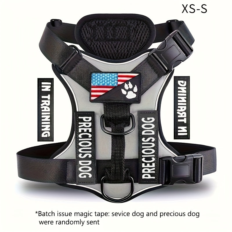 Service Dog Harness, Reflective Dog Vest Harness with 5pcs Patches, Adjustable Soft Oxford Pet Harness, Inner Layer Mesh