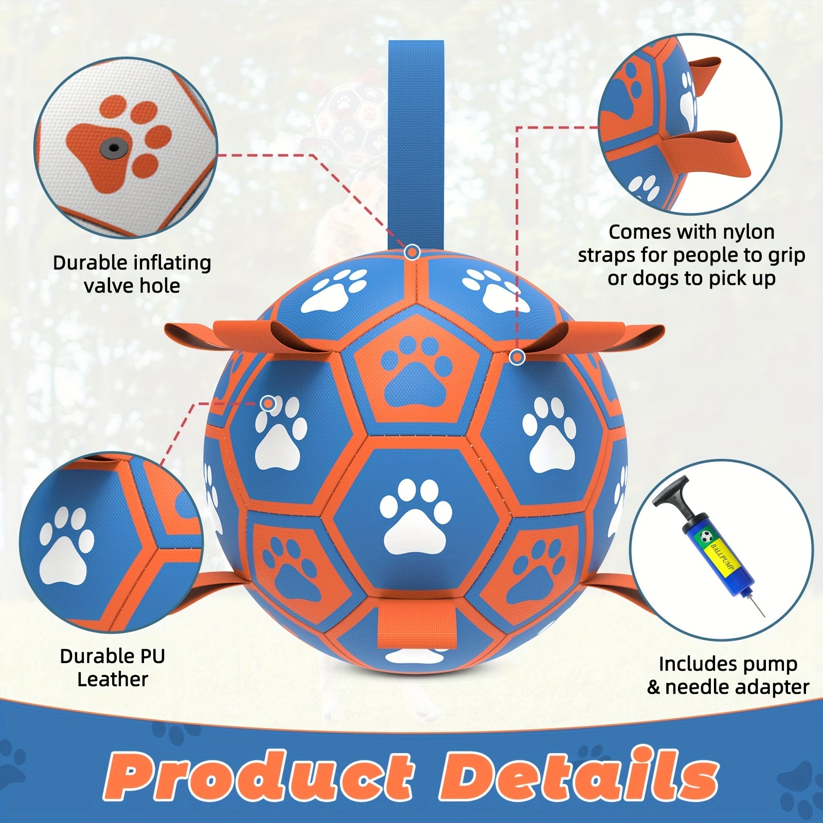 Durable Rubber Dog Soccer Ball with Straps | Interactive Tug
