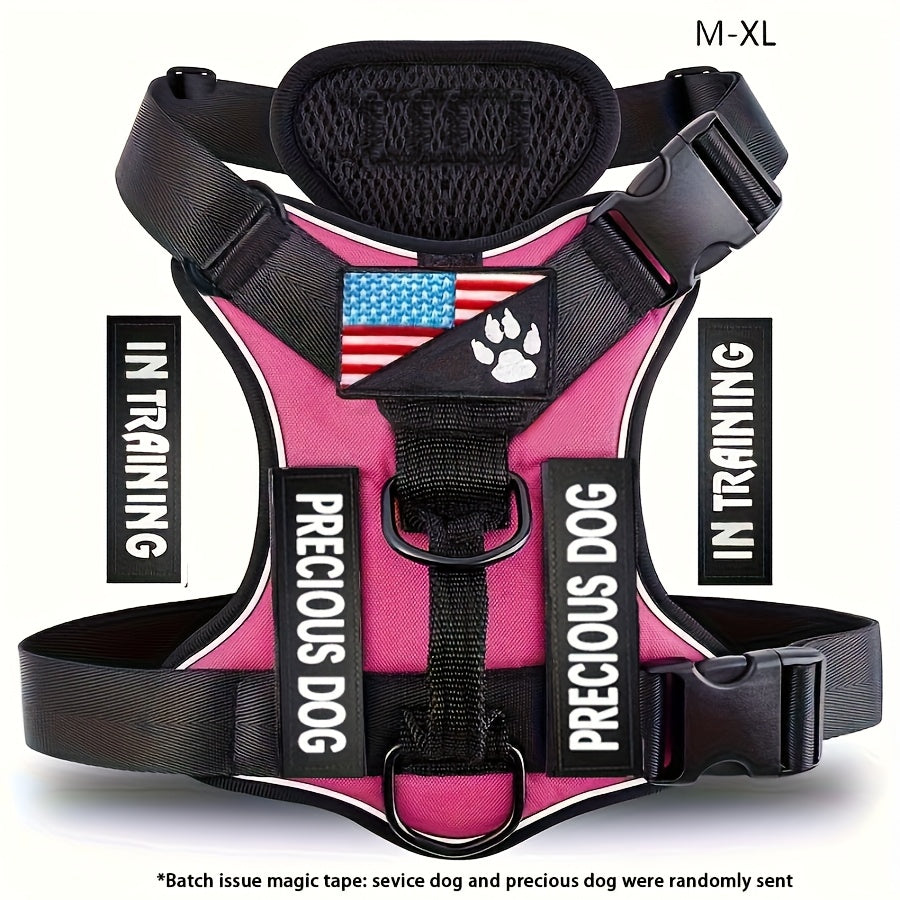 Service Dog Harness, Reflective Dog Vest Harness with 5pcs Patches, Adjustable Soft Oxford Pet Harness, Inner Layer Mesh