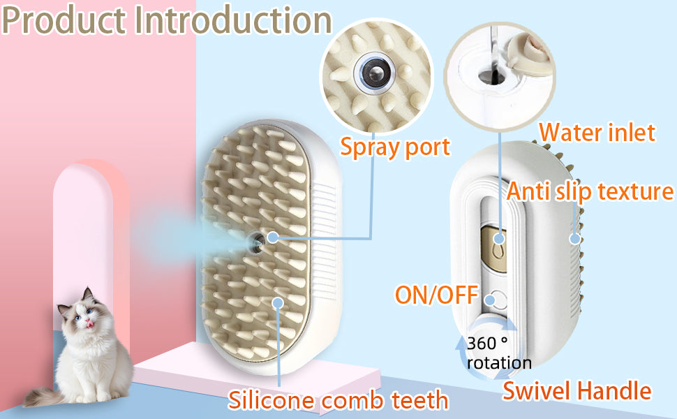 3 in 1 Cat Steam Brush for Shedding Dog Brush with Steam