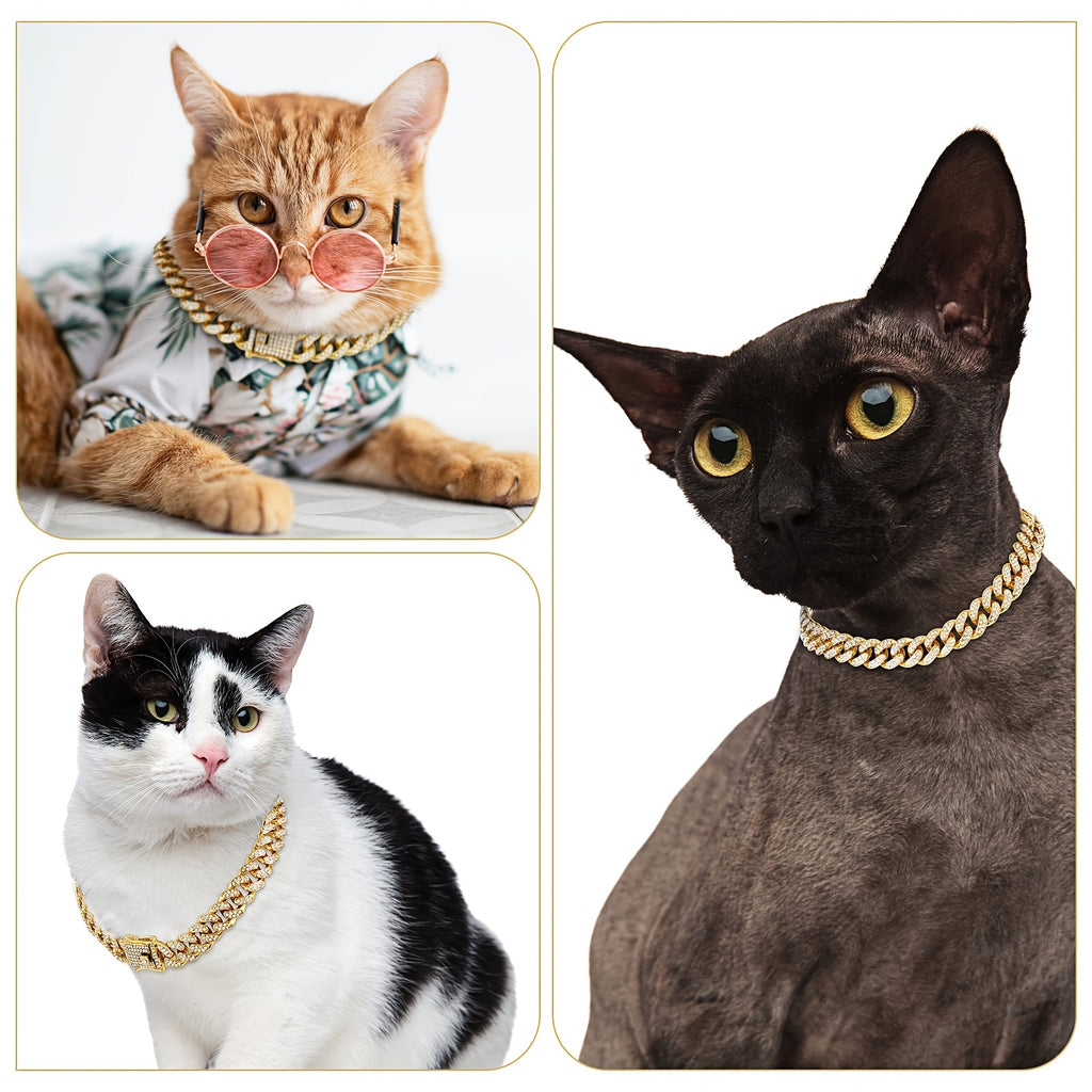 Sparkling Diamondoid Dog Collar: Secure Metal Chain & Buckle for Stylish Walks!
