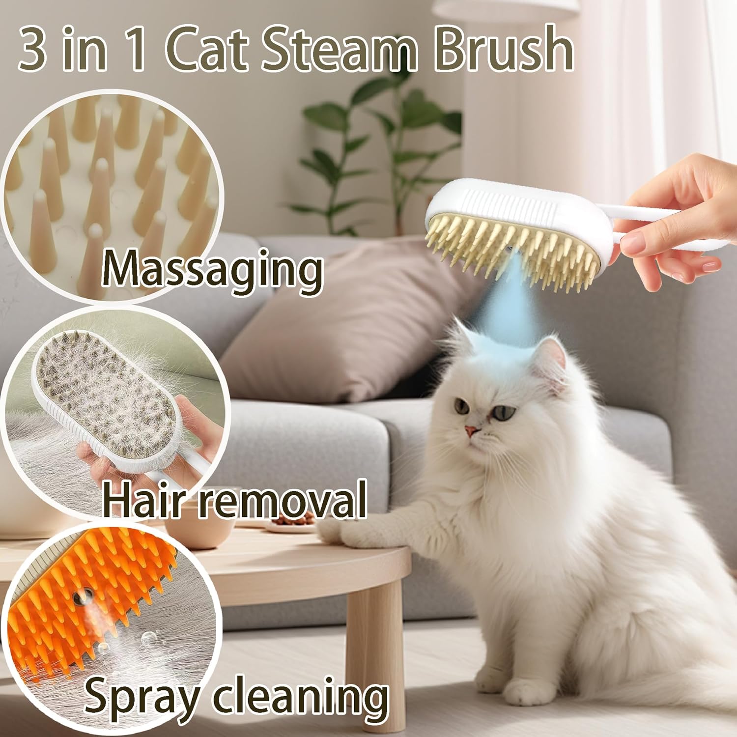 3 in 1 Cat Steam Brush for Shedding Dog Brush with Steam