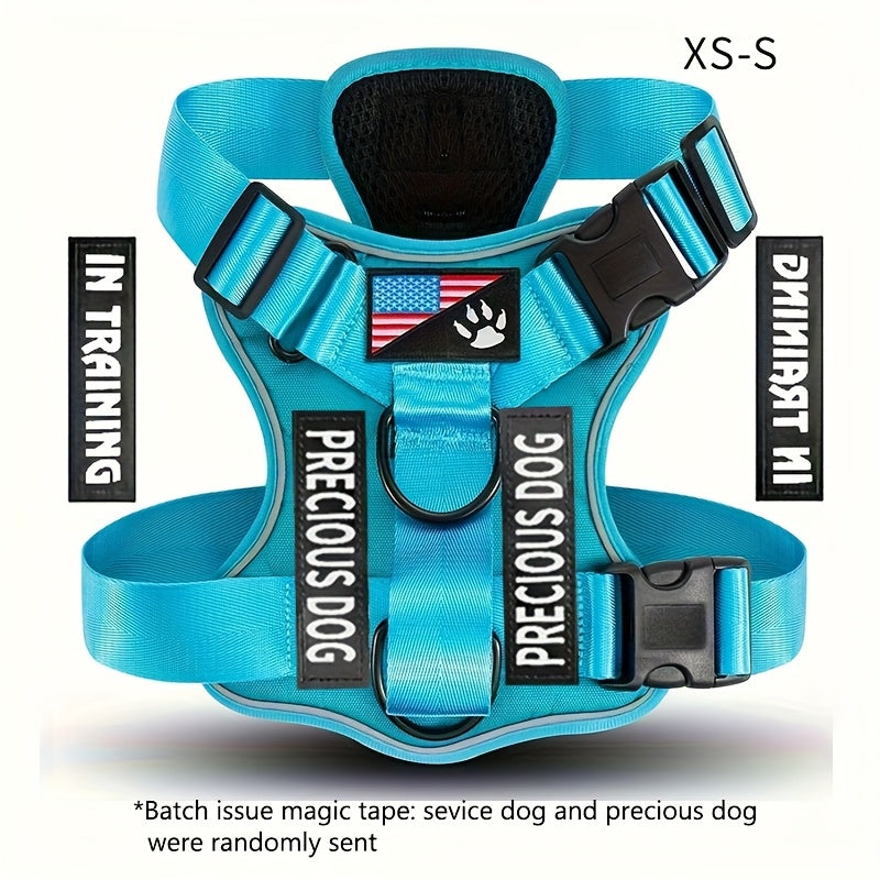 Service Dog Harness, Reflective Dog Vest Harness with 5pcs Patches, Adjustable Soft Oxford Pet Harness, Inner Layer Mesh