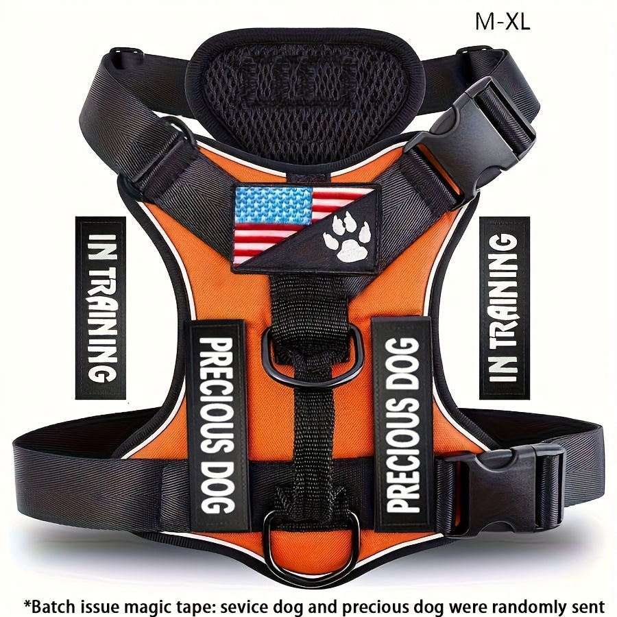 Service Dog Harness, Reflective Dog Vest Harness with 5pcs Patches, Adjustable Soft Oxford Pet Harness, Inner Layer Mesh