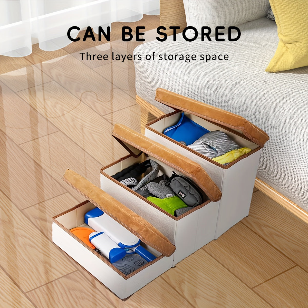 3-Step Foldable Pet Stairs with Storage