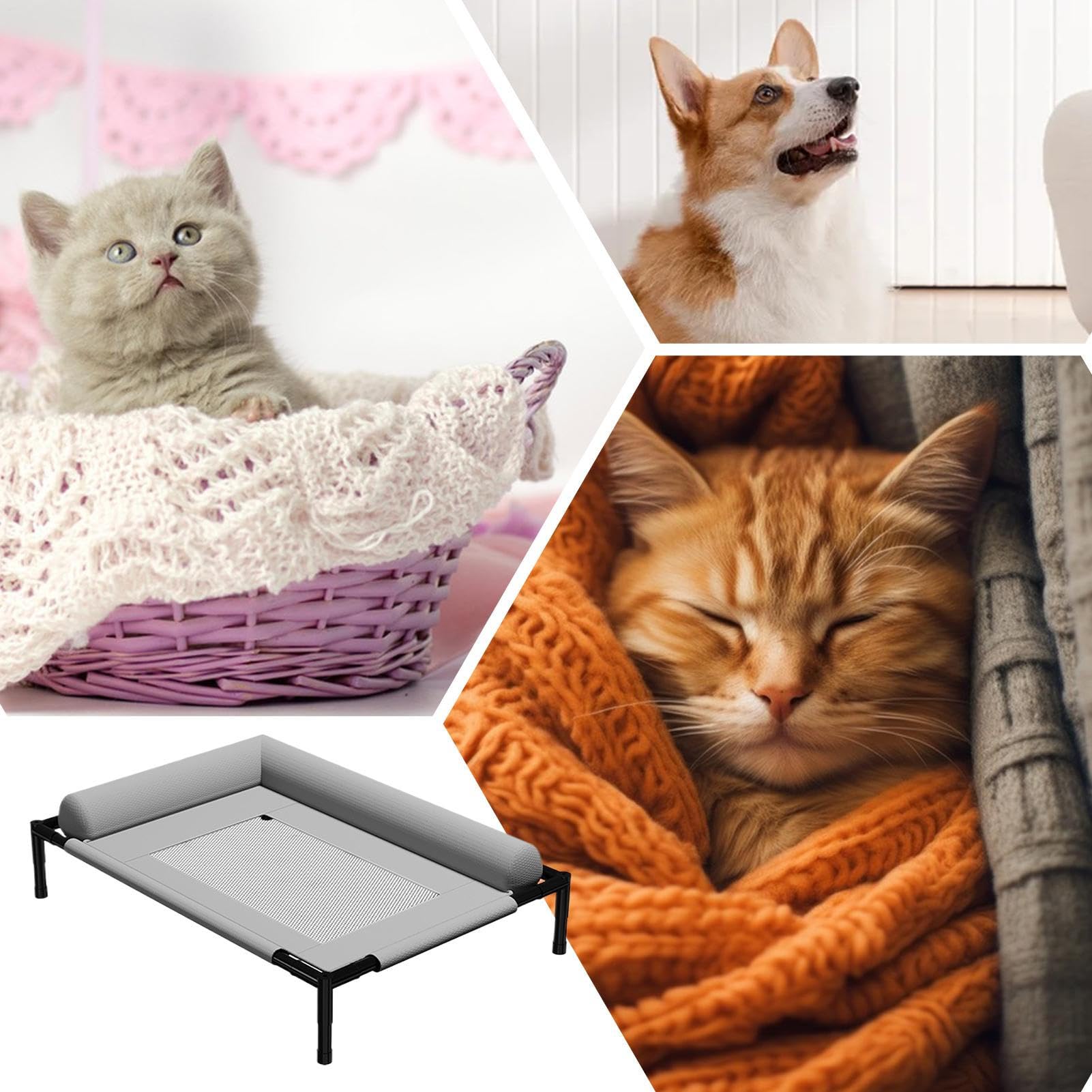 Elevated Pet Cushion All-Season Raised Dog Bed with Ventilated Mesh Base