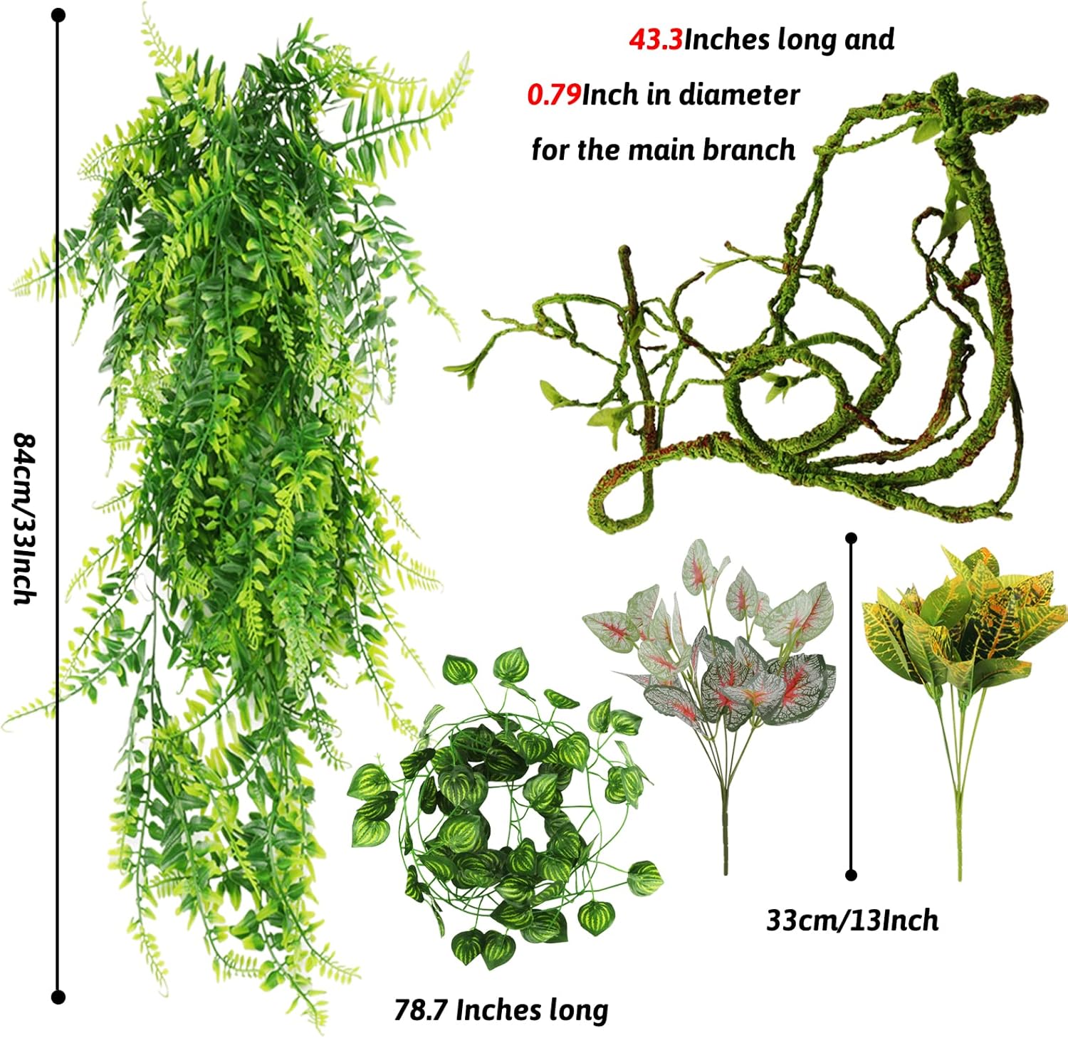 Terrarium Hanging Plant Vines Artificial Leaves Reptile Hide