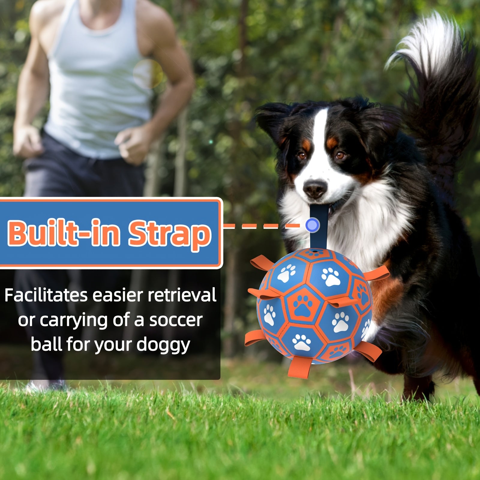 Durable Rubber Dog Soccer Ball with Straps | Interactive Tug