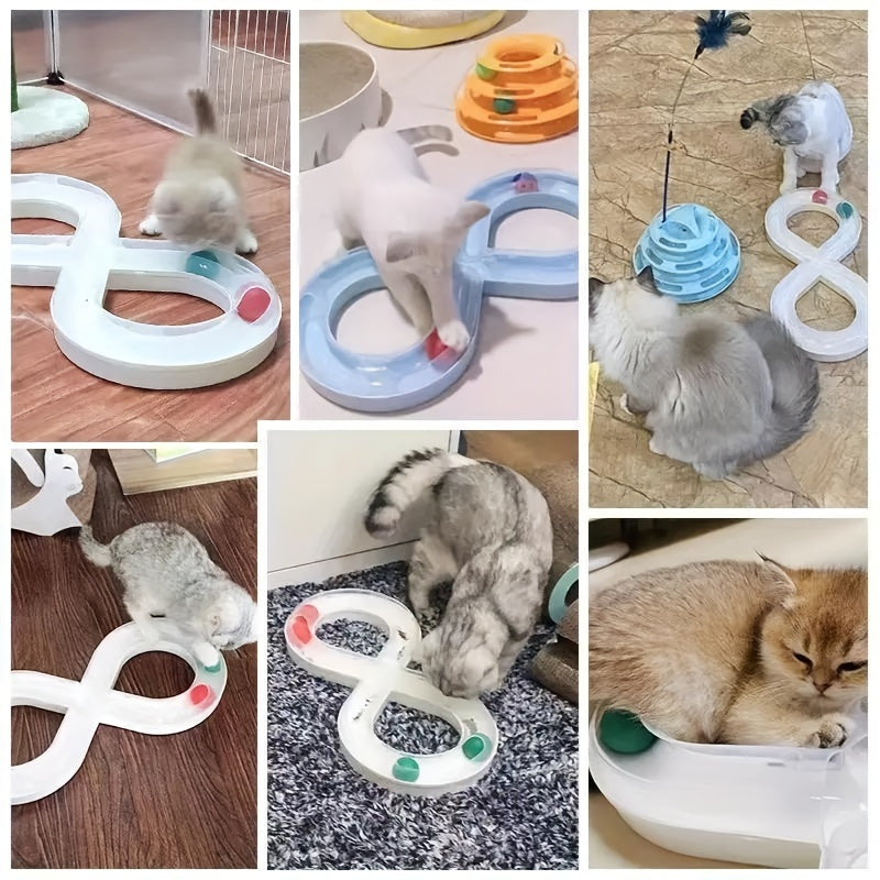 Interactive Cat Turntable Track Toy - Infinity Loop Design with Red Pill-like object