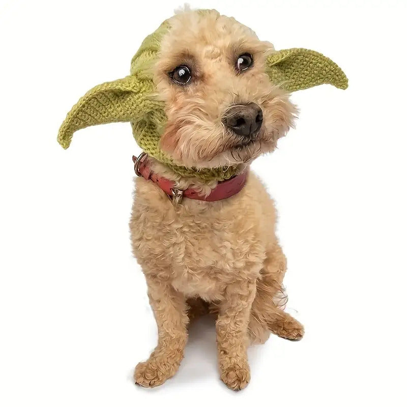 Green Elf Windproof Knitted Dog Hat & Ear Muffs