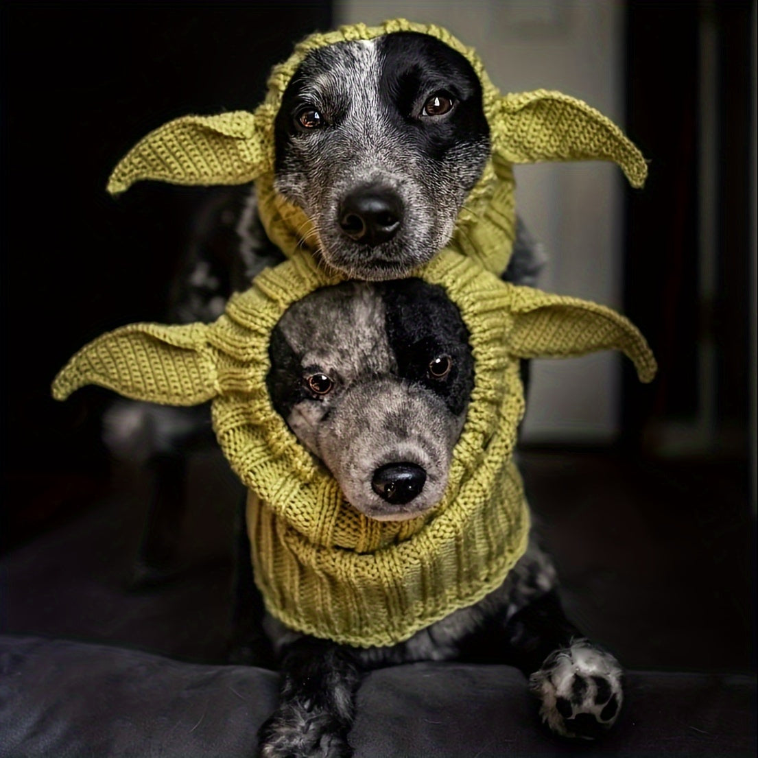 Green Elf Windproof Knitted Dog Hat & Ear Muffs