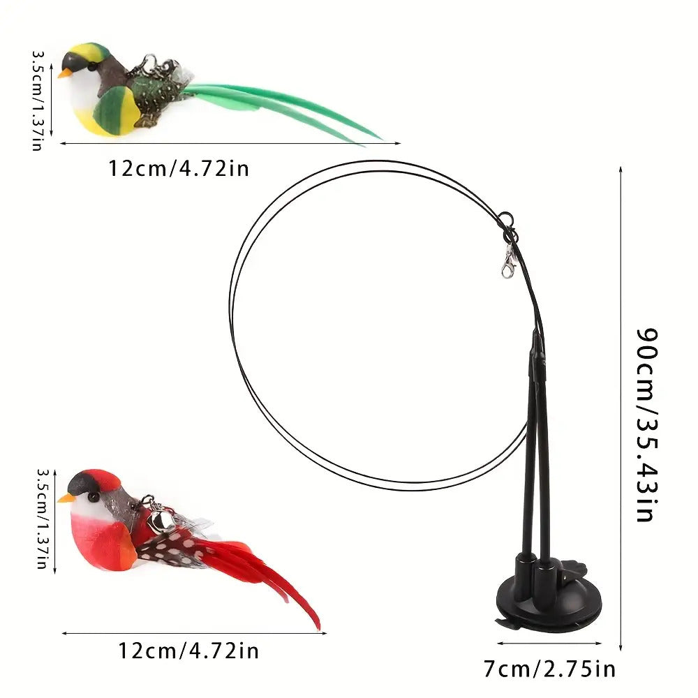 Interactive Cat Teaser Wand Set with Realistic Birds - Handfree Long Pole & Double Rod