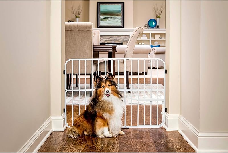 Pet Products Tuffy Metal Expandable Pet Gate, Includes Small Pet Door, 24 x 22-38 Inch, White