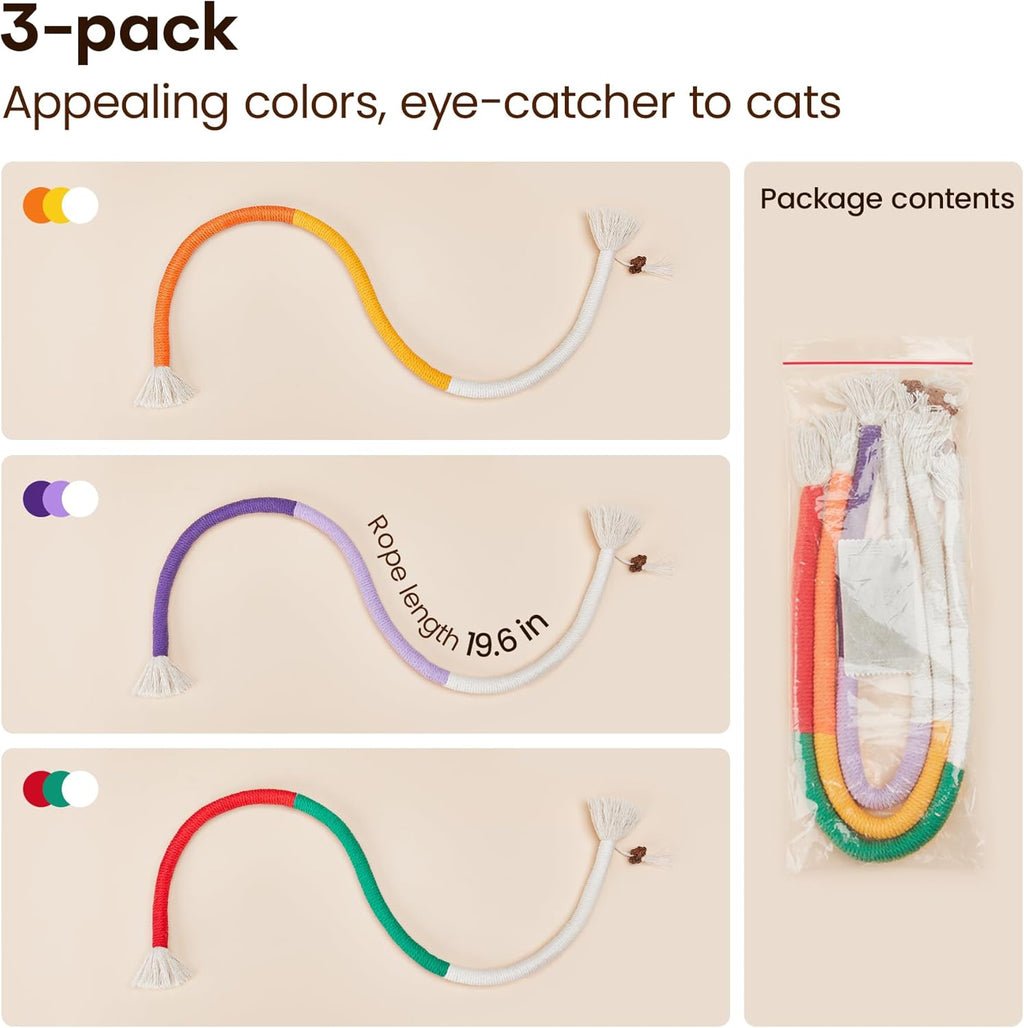 Potaroma Cat Toys Chew Ropes 3Pcs with Refillable Natural Catnip, Safe Teeth Cleaning Toy for Indoor Kittens, Interactive Cat Nip Kitty Toys for All Breeds 19.5 Inches