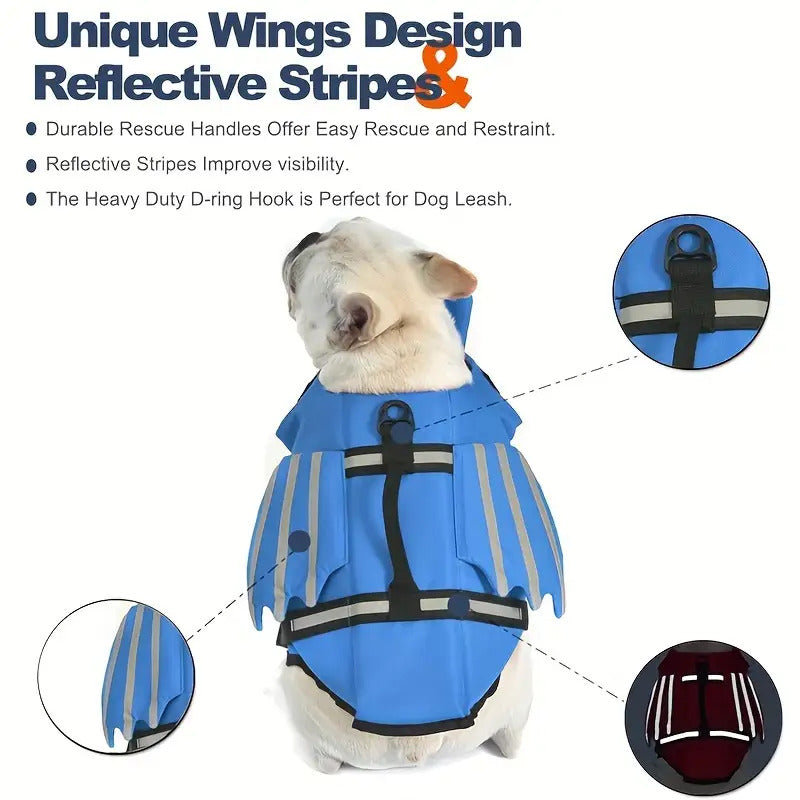 Wings Dog Life Jacket | Adjustable Flotation Vest with Chin Float Rescue Handle