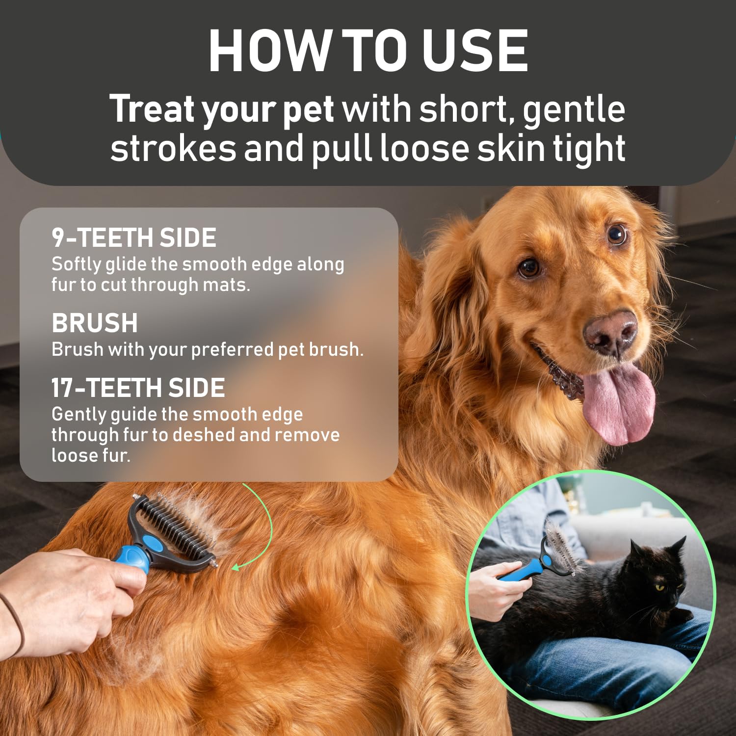 Planet Original Pet Grooming Rake - Double-Sided Deshedding Dematting Tool