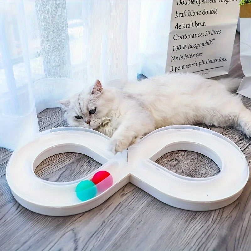 Interactive Cat Turntable Track Toy - Infinity Loop Design with Red Pill-like object