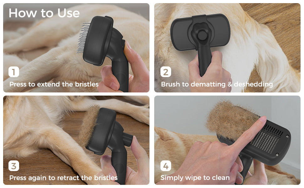 Self Cleaning Shedding Brush - Skin Friendly Grooming Tool for Dogs, Cats, and Puppies, Deshedding and Hair Removal for Long and Short Haired Pets, Black