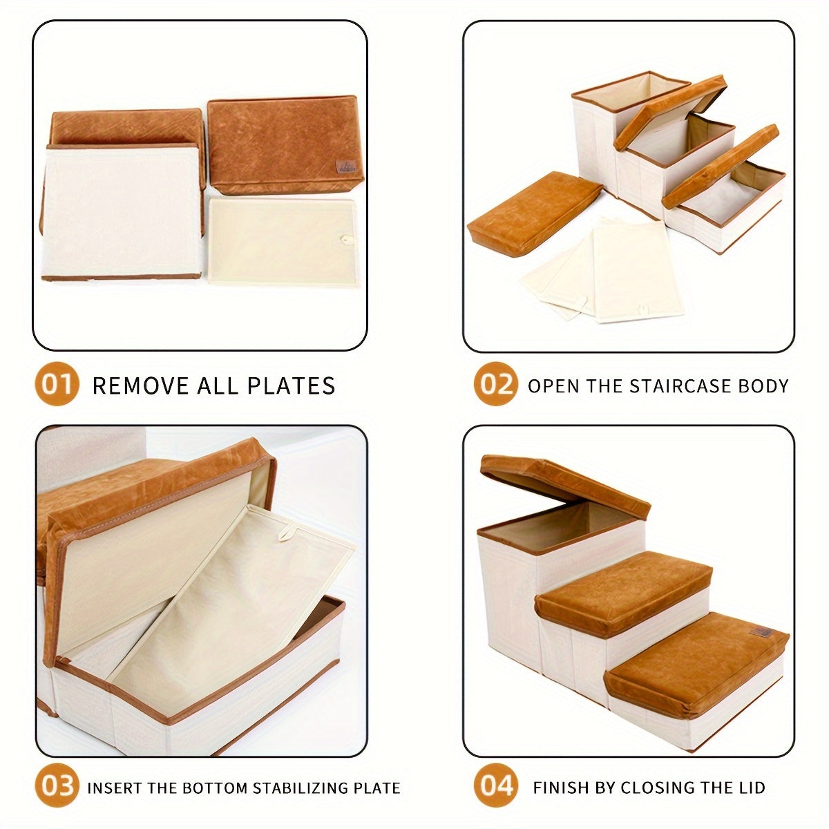 3-Step Foldable Pet Stairs with Storage