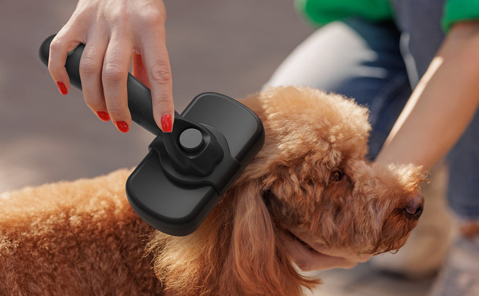 Self Cleaning Shedding Brush - Skin Friendly Grooming Tool for Dogs, Cats, and Puppies, Deshedding and Hair Removal for Long and Short Haired Pets, Black