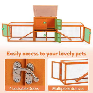 Wooden Rabbit Cage Indoor for Small Animals with Removable Tray & Weatherproof Roof