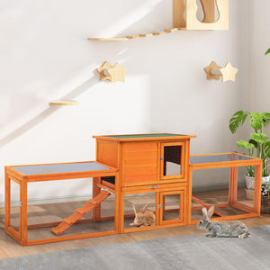 Wooden Rabbit Cage Indoor for Small Animals with Removable Tray & Weatherproof Roof