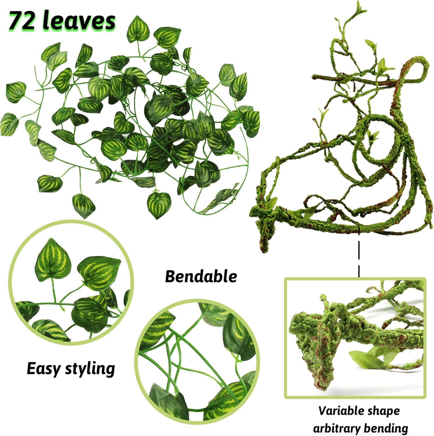 Terrarium Hanging Plant Vines Artificial Leaves Reptile Hide