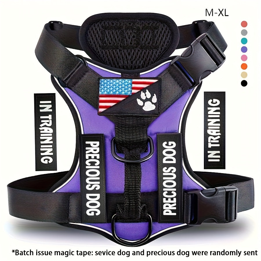 Service Dog Harness, Reflective Dog Vest Harness with 5pcs Patches, Adjustable Soft Oxford Pet Harness, Inner Layer Mesh