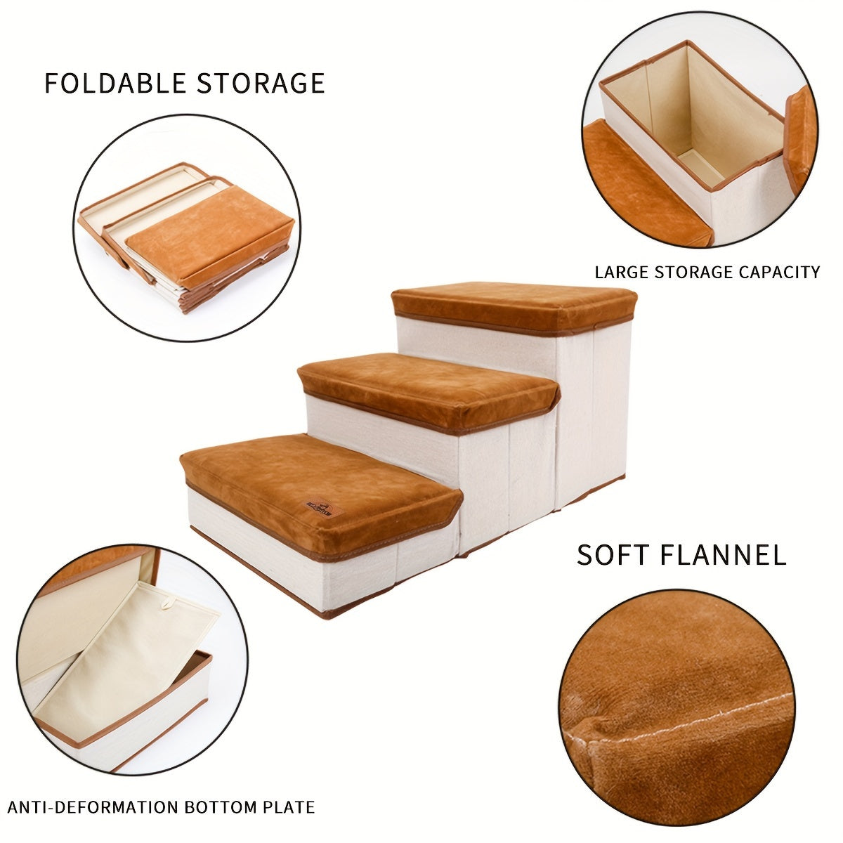 3-Step Foldable Pet Stairs with Storage