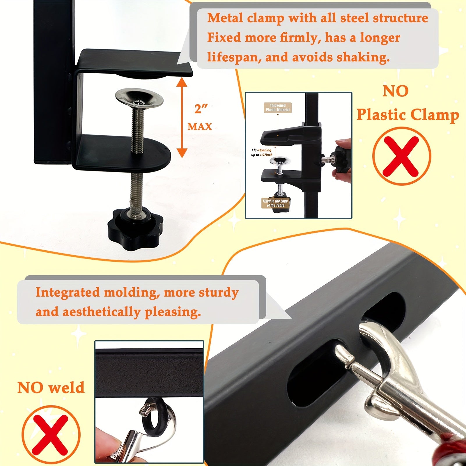 36" Adjustable Dog Grooming Arm - Sturdy Iron Three-Section Design