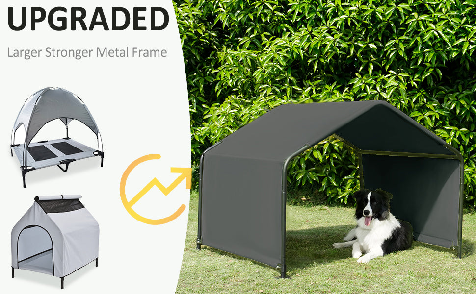 Dog Shade Shelter Outdoor Deep Grey Tent for Large Medium Dogs, 4'x4'x3' Outside Sun Rain Canopy Pet House for Cats Pigs Livestock with Waterproof Roof Ground Nails