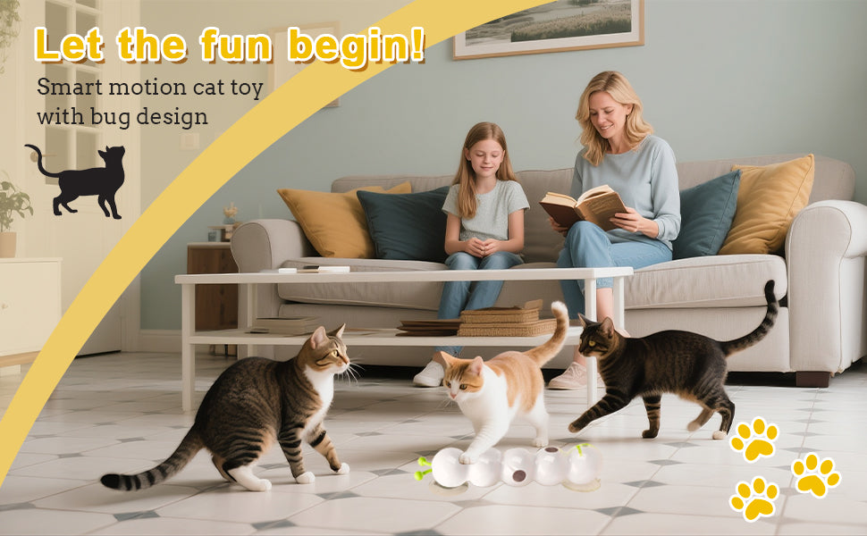 Smart Motion Cat Toy, Automatic Interactive Cat Toy, USB Rechargeable with Suction Cup, Wall Mounted for Indoor Cats Jumping, Pouncing (White, 1pc)