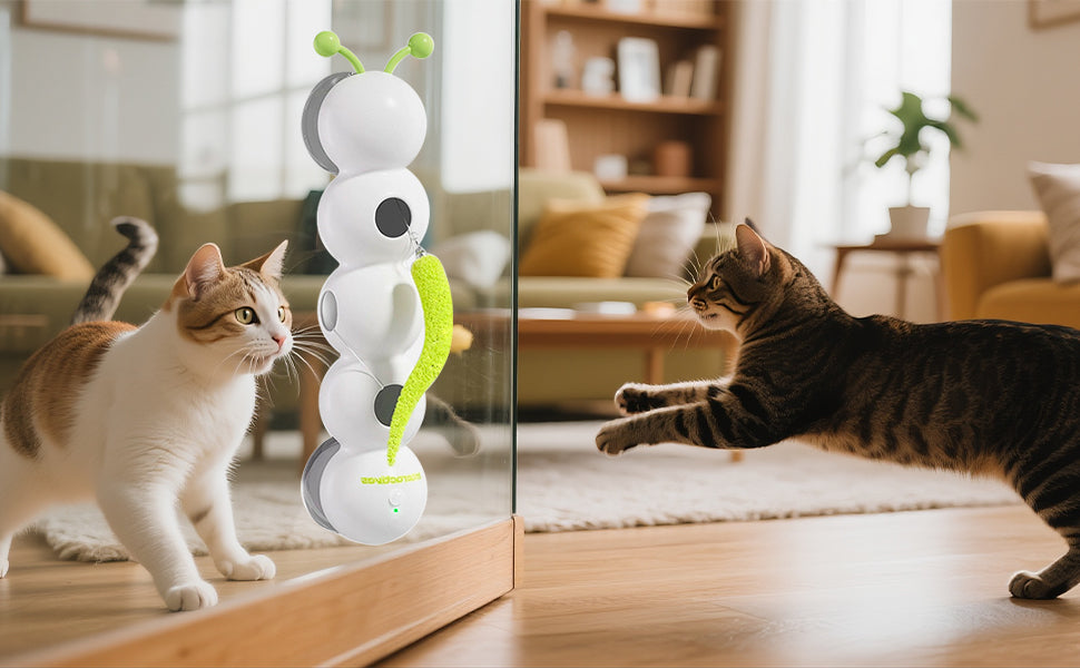 Smart Motion Cat Toy, Automatic Interactive Cat Toy, USB Rechargeable with Suction Cup, Wall Mounted for Indoor Cats Jumping, Pouncing (White, 1pc)