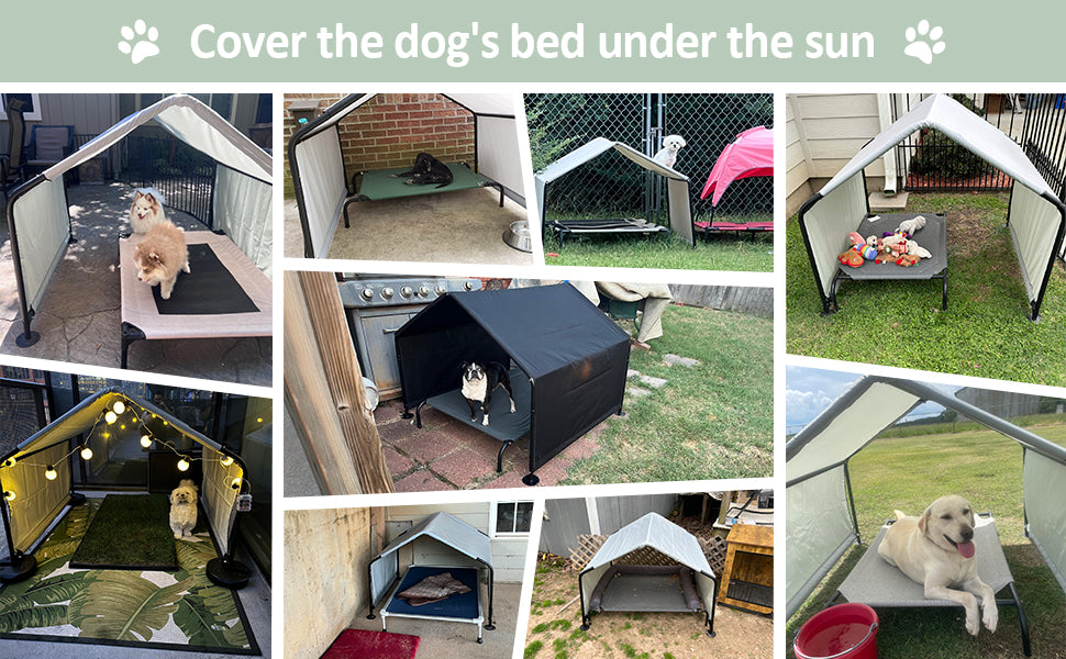 Dog Shade Shelter Outdoor Deep Grey Tent for Large Medium Dogs, 4'x4'x3' Outside Sun Rain Canopy Pet House for Cats Pigs Livestock with Waterproof Roof Ground Nails