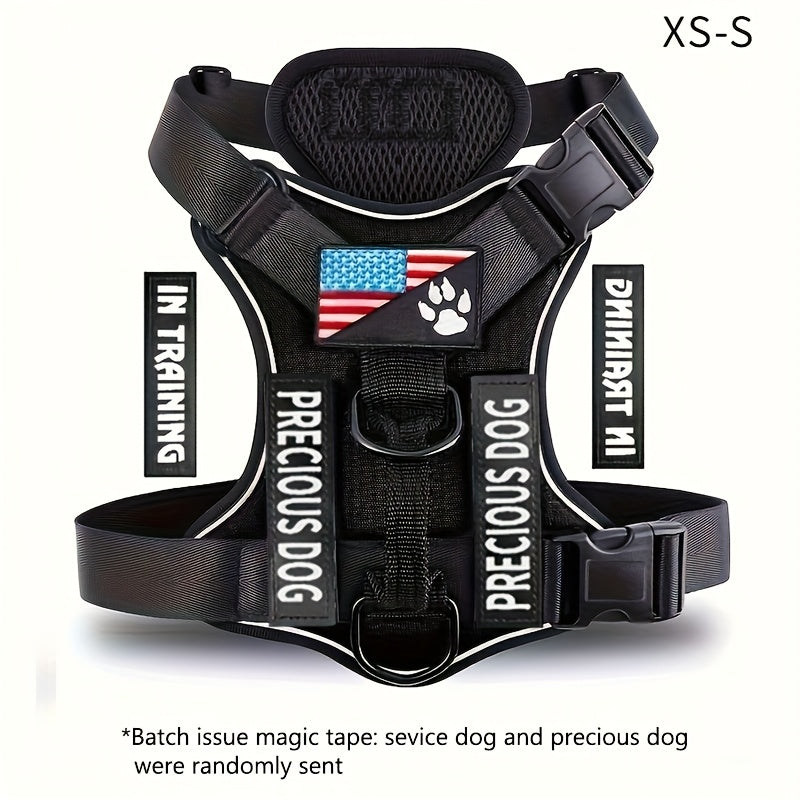 Service Dog Harness, Reflective Dog Vest Harness with 5pcs Patches, Adjustable Soft Oxford Pet Harness, Inner Layer Mesh
