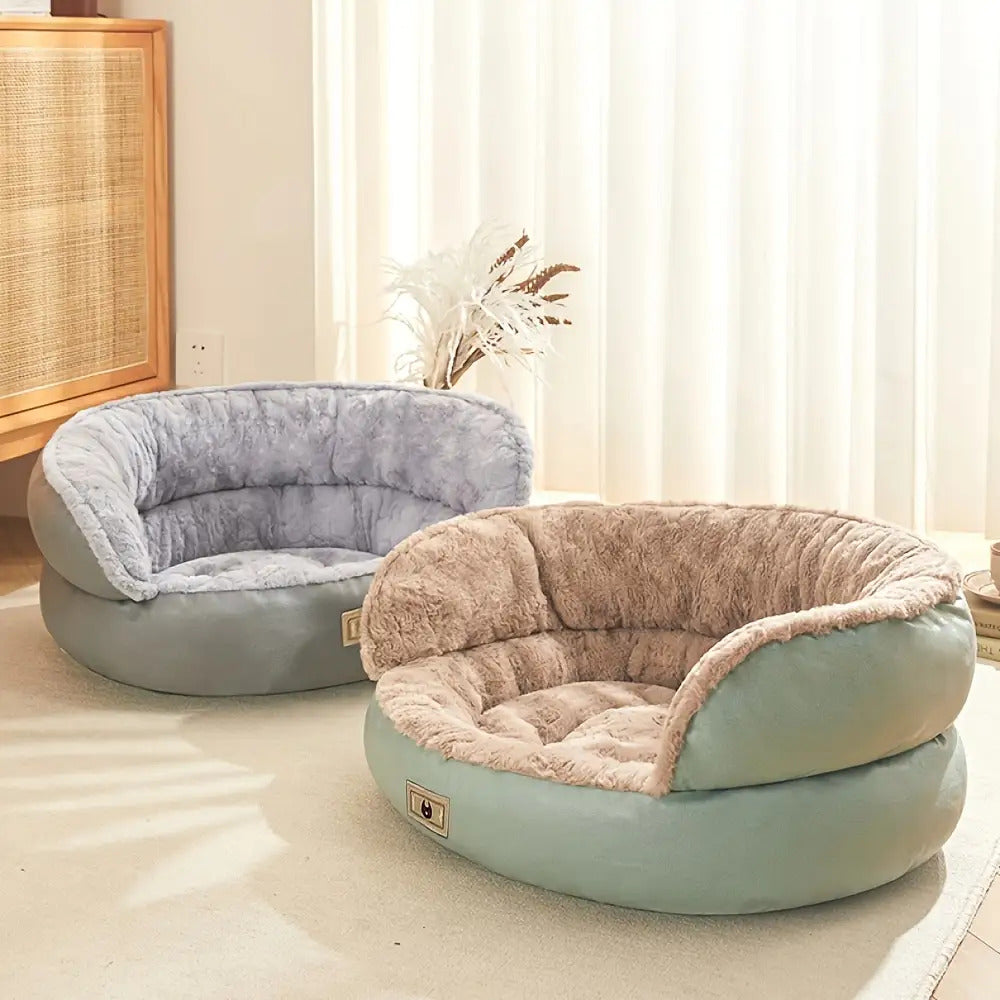 [24lbs Plush Dog Bed] Soft Plush Round Dog Bed with Non-Slip Bottom