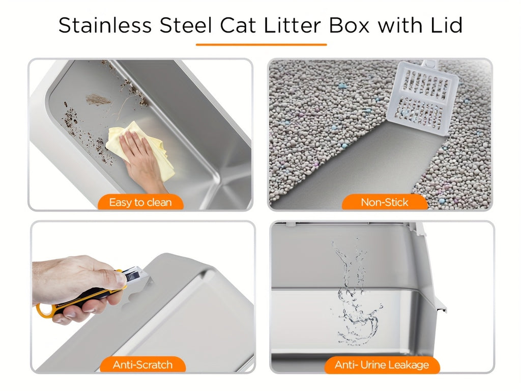 Extra Large Stainless Steel Cat Litter Box Fully Enclosed Cat Litter Box With Lid