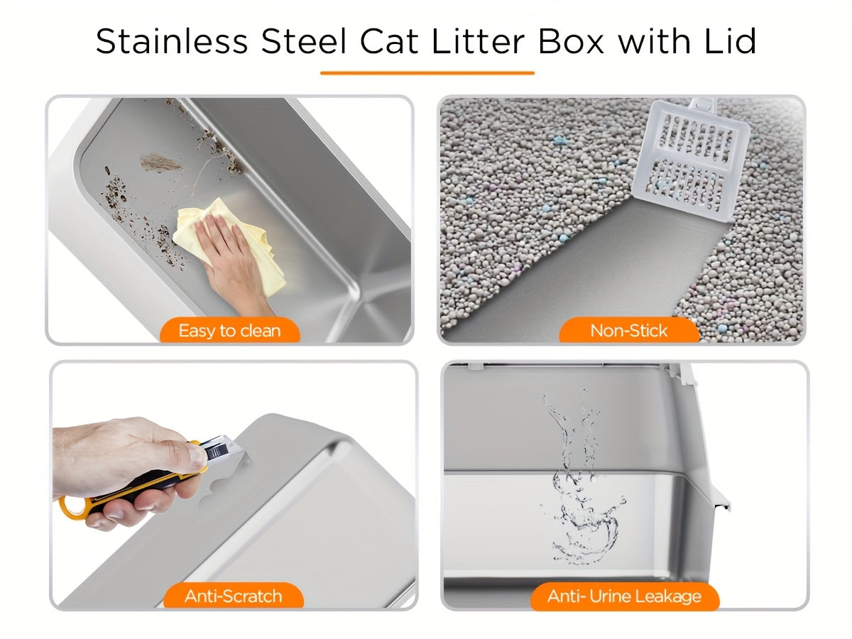 Extra Large Stainless Steel Cat Litter Box Fully Enclosed Cat Litter Box With Lid