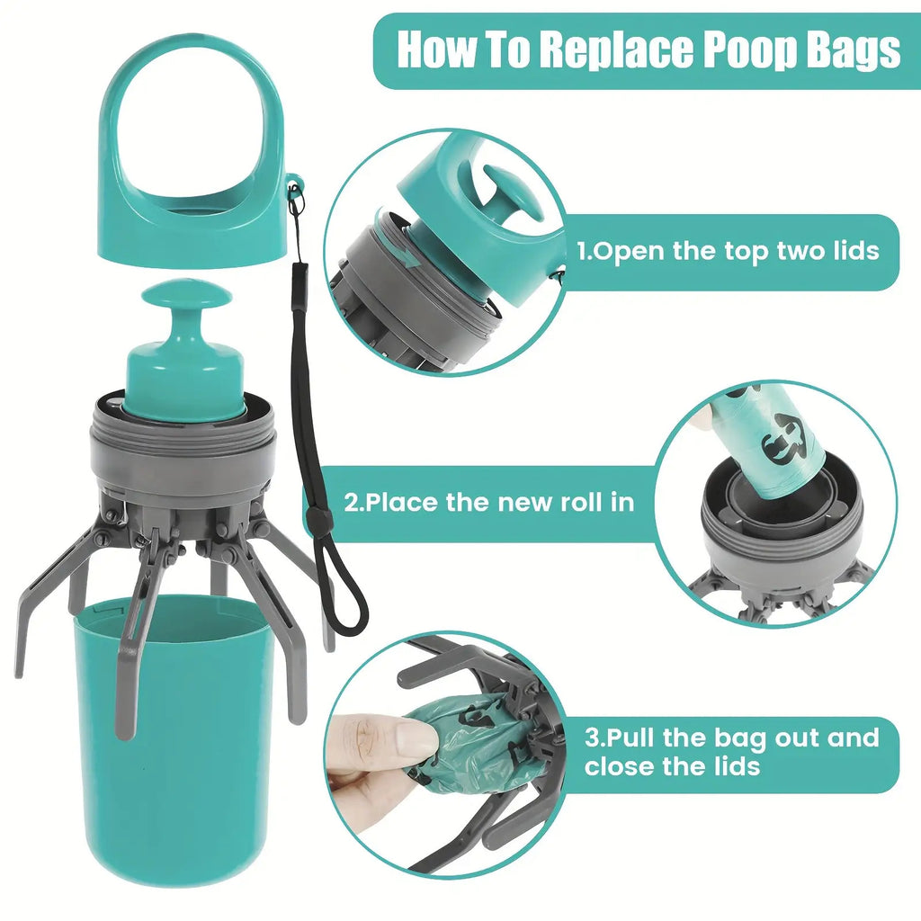 Portable Poop Scooper with Bags Teal Claw Design Portable Dog Poop Scooper with Bag Dispenser