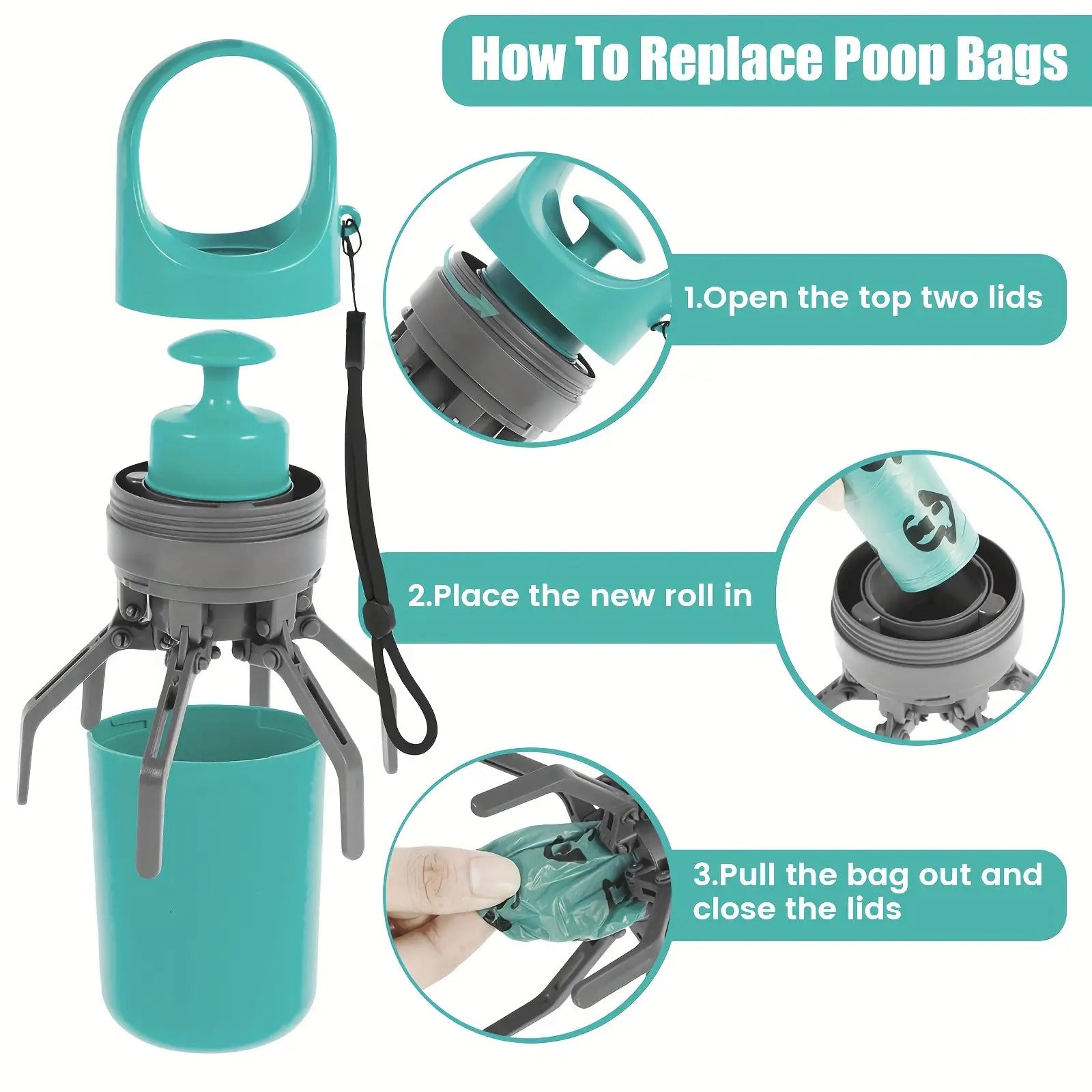 Portable Poop Scooper with Bags Teal Claw Design Portable Dog Poop Scooper with Bag Dispenser