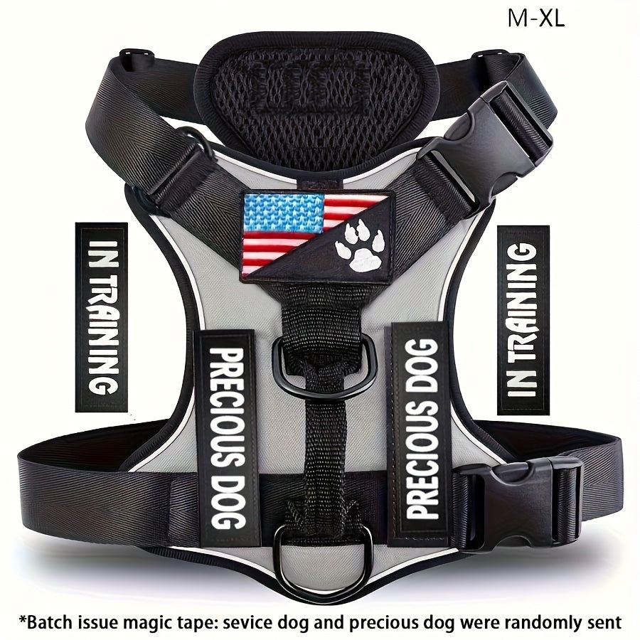 Service Dog Harness, Reflective Dog Vest Harness with 5pcs Patches, Adjustable Soft Oxford Pet Harness, Inner Layer Mesh