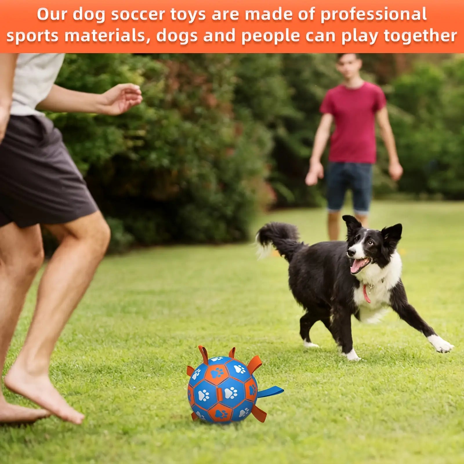 Durable Rubber Dog Soccer Ball with Straps | Interactive Tug