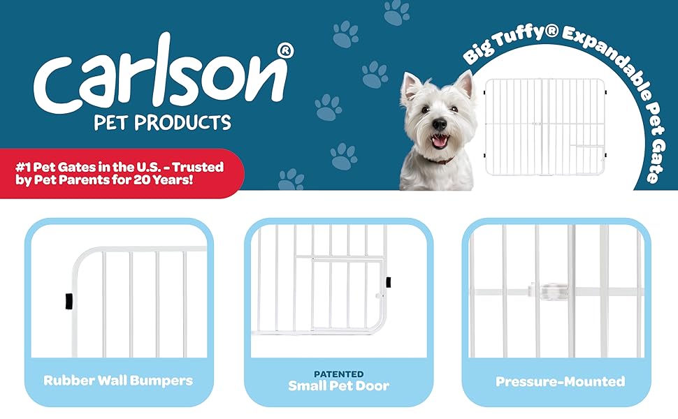 Carlson Extra Tall Metal Expandable Pet Gate White, Includes Small Pet Door 32" Tall x 22" - 38" Wide