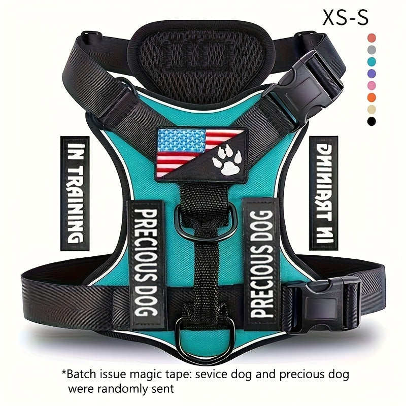 Service Dog Harness, Reflective Dog Vest Harness with 5pcs Patches, Adjustable Soft Oxford Pet Harness, Inner Layer Mesh