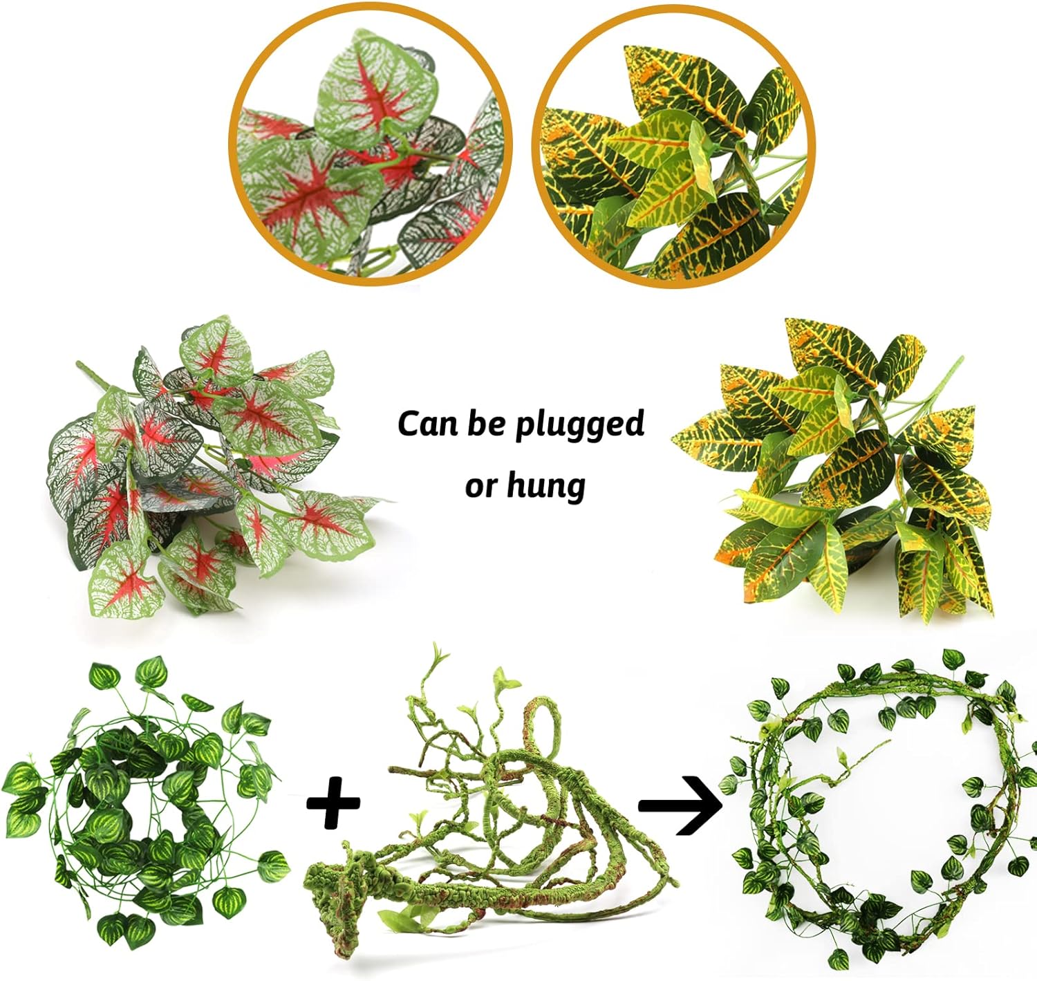 Terrarium Hanging Plant Vines Artificial Leaves Reptile Hide