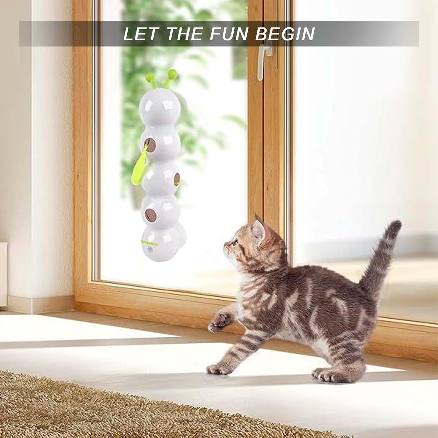 Smart Motion Cat Toy, Automatic Interactive Cat Toy, USB Rechargeable with Suction Cup, Wall Mounted for Indoor Cats Jumping, Pouncing (White, 1pc)