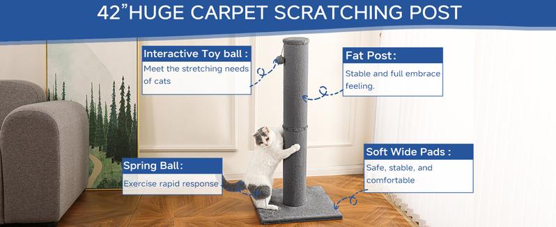 Tall Cat Scratching Post for Indoor Cats Gray Large
