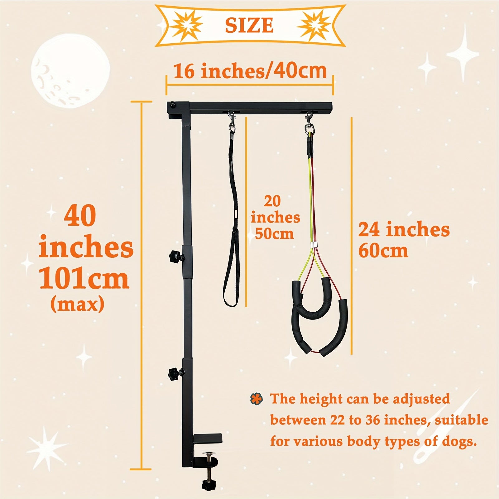 36" Adjustable Dog Grooming Arm - Sturdy Iron Three-Section Design